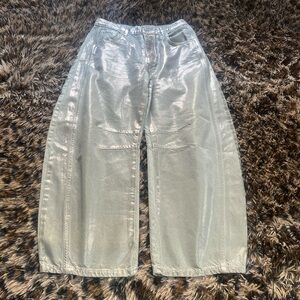 We The Free Shimmering Gold Barrel Jeans